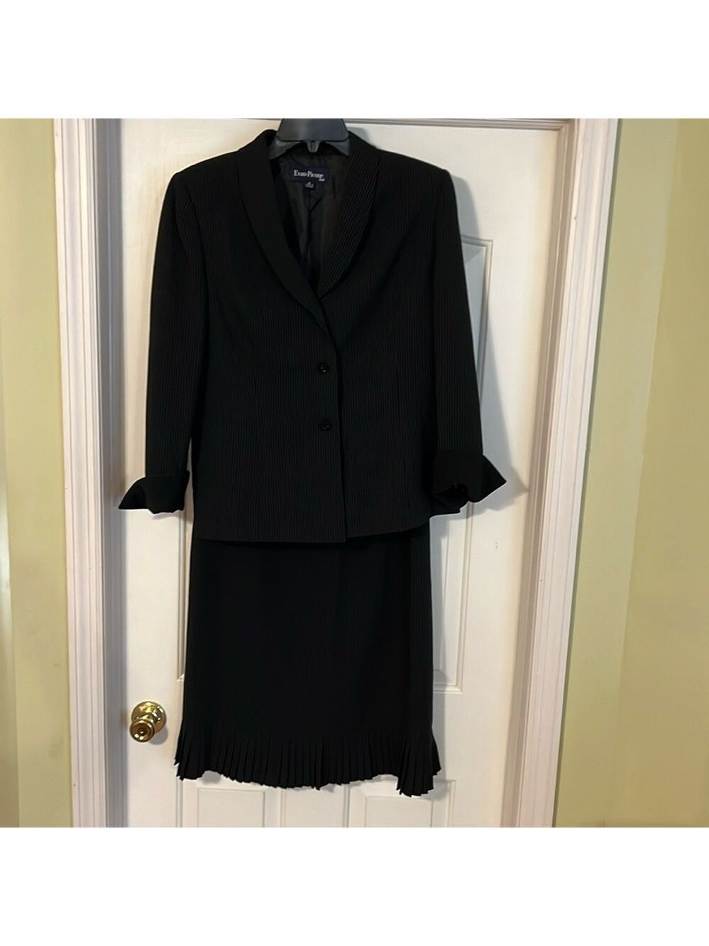 Evan- Picone ladies skirt suit. Size 12. Black with white pin stripe.